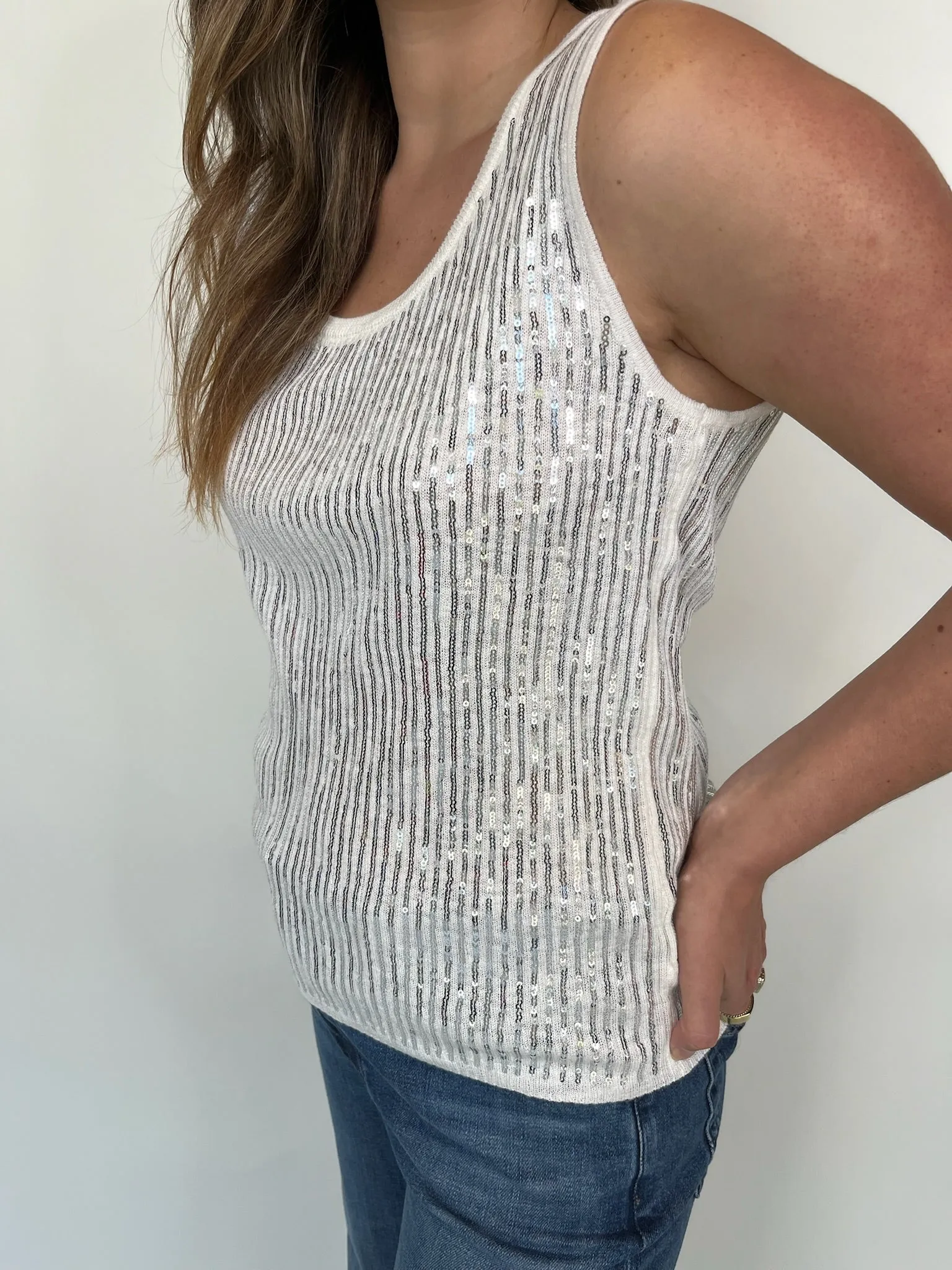 KLD Sleeveless Sequin Scoop Neck Top