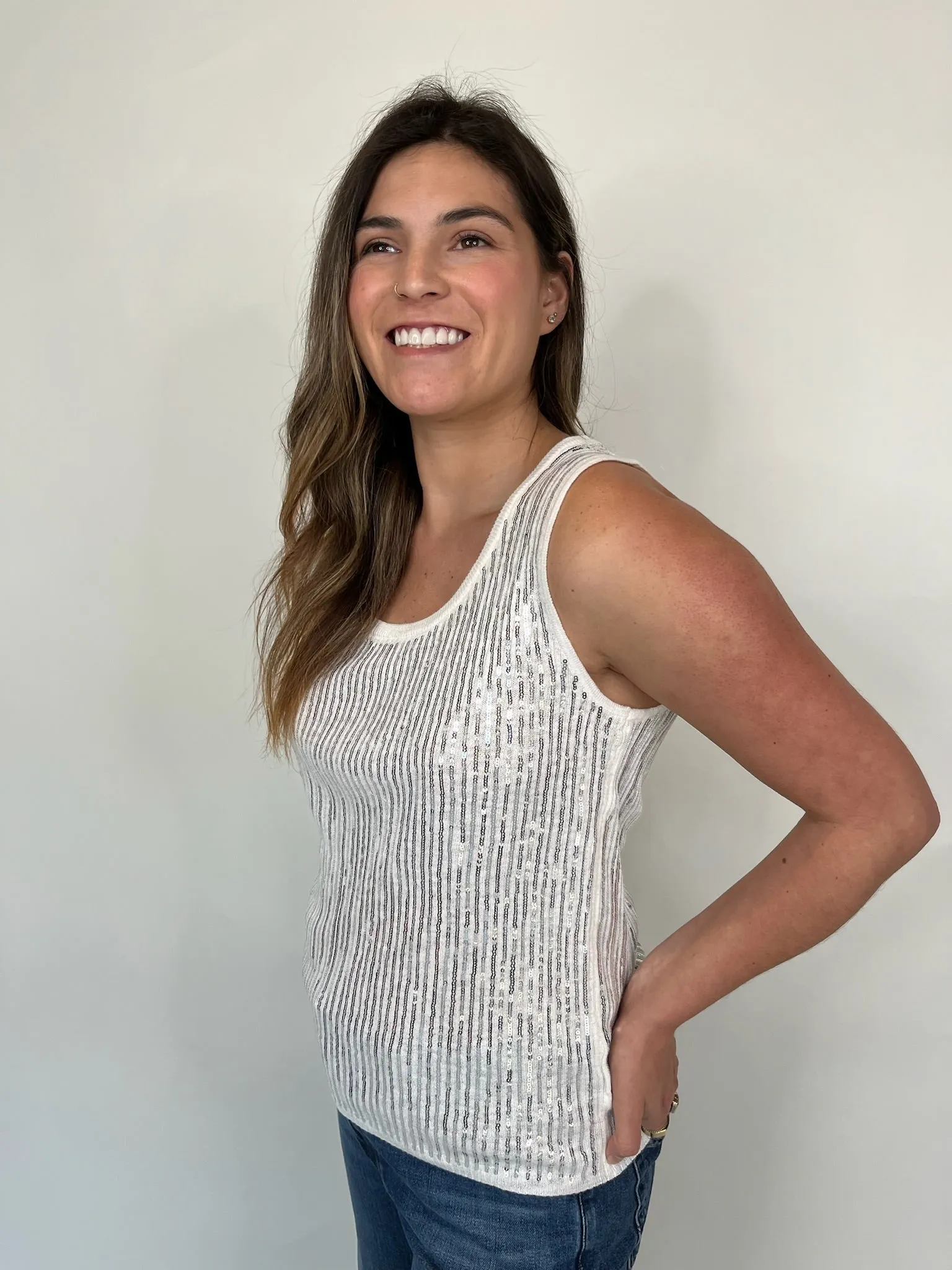 KLD Sleeveless Sequin Scoop Neck Top