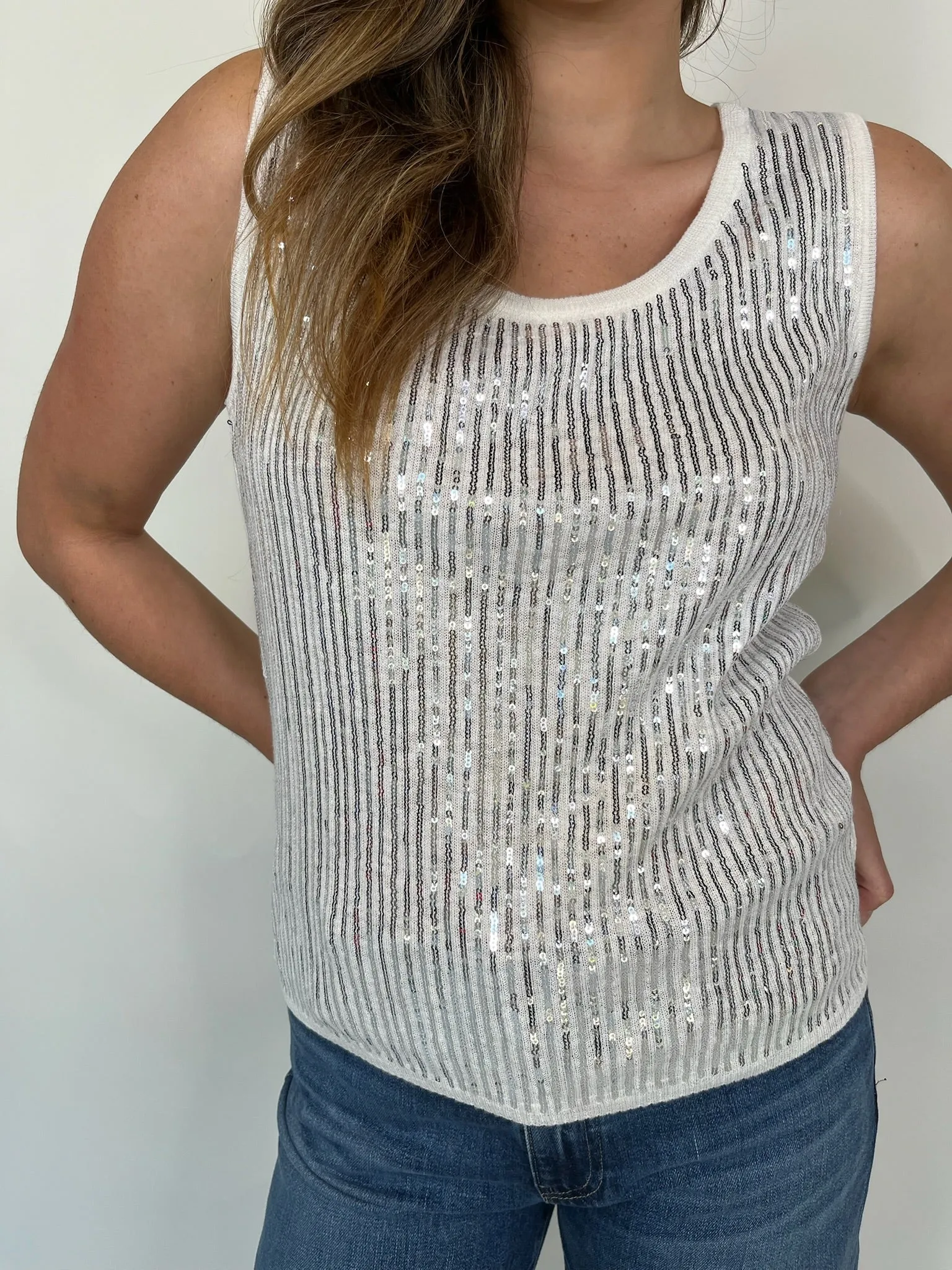 KLD Sleeveless Sequin Scoop Neck Top