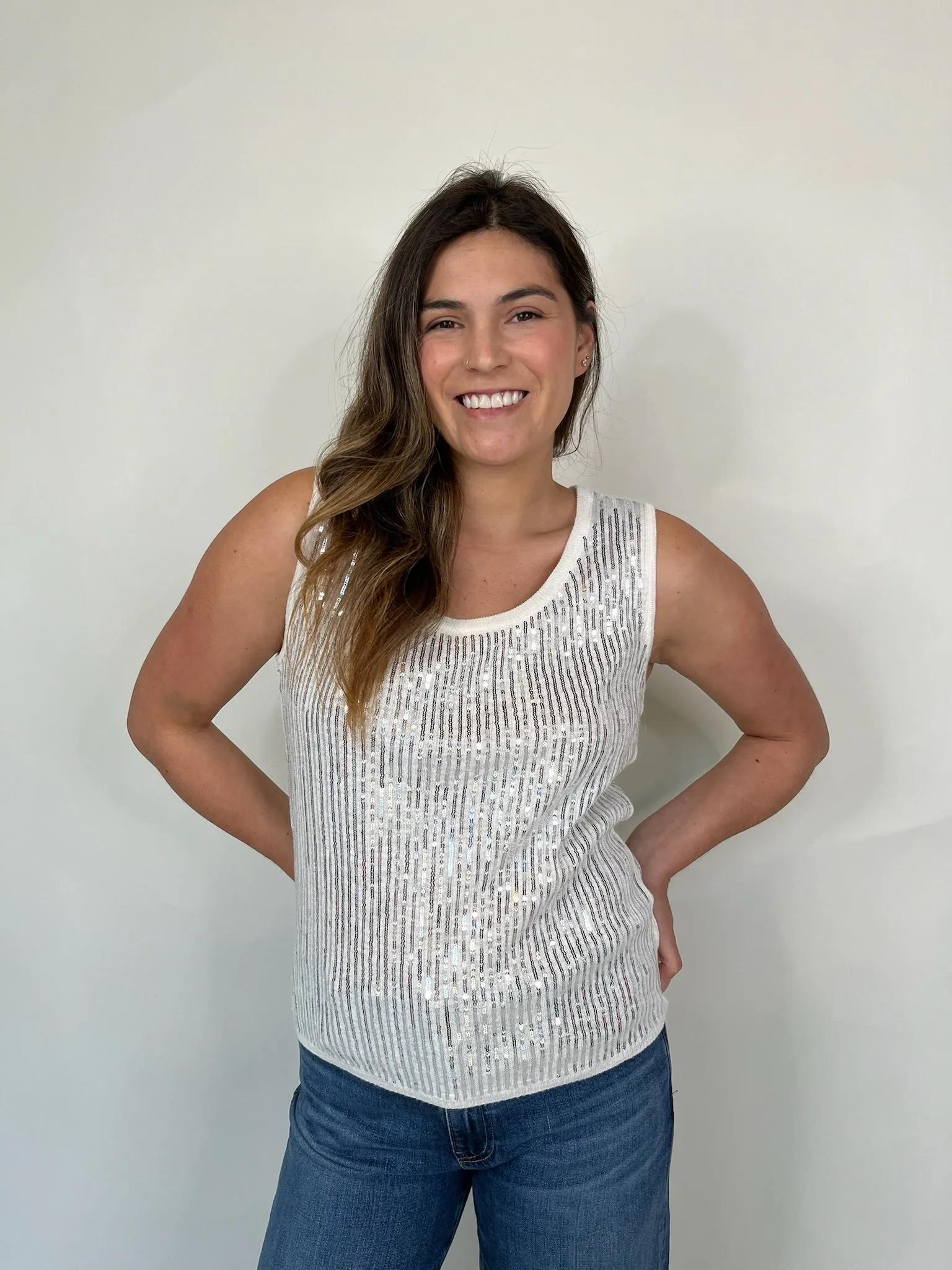 KLD Sleeveless Sequin Scoop Neck Top