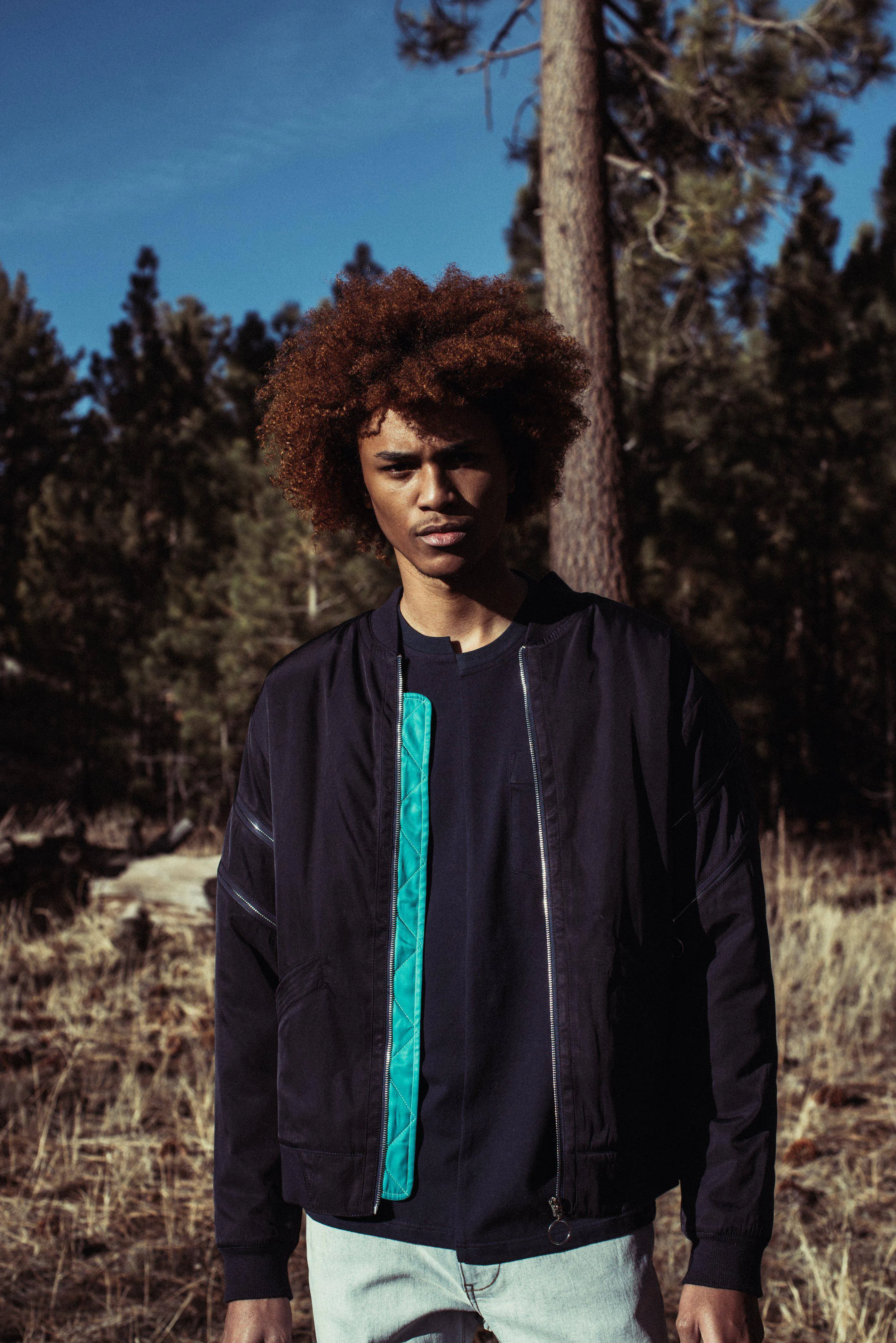 Konus Men's Bomber Jacket with Zipper Details in Navy by Shop at Konus