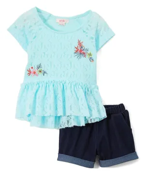 Lace Shirts with Short Set 2-8