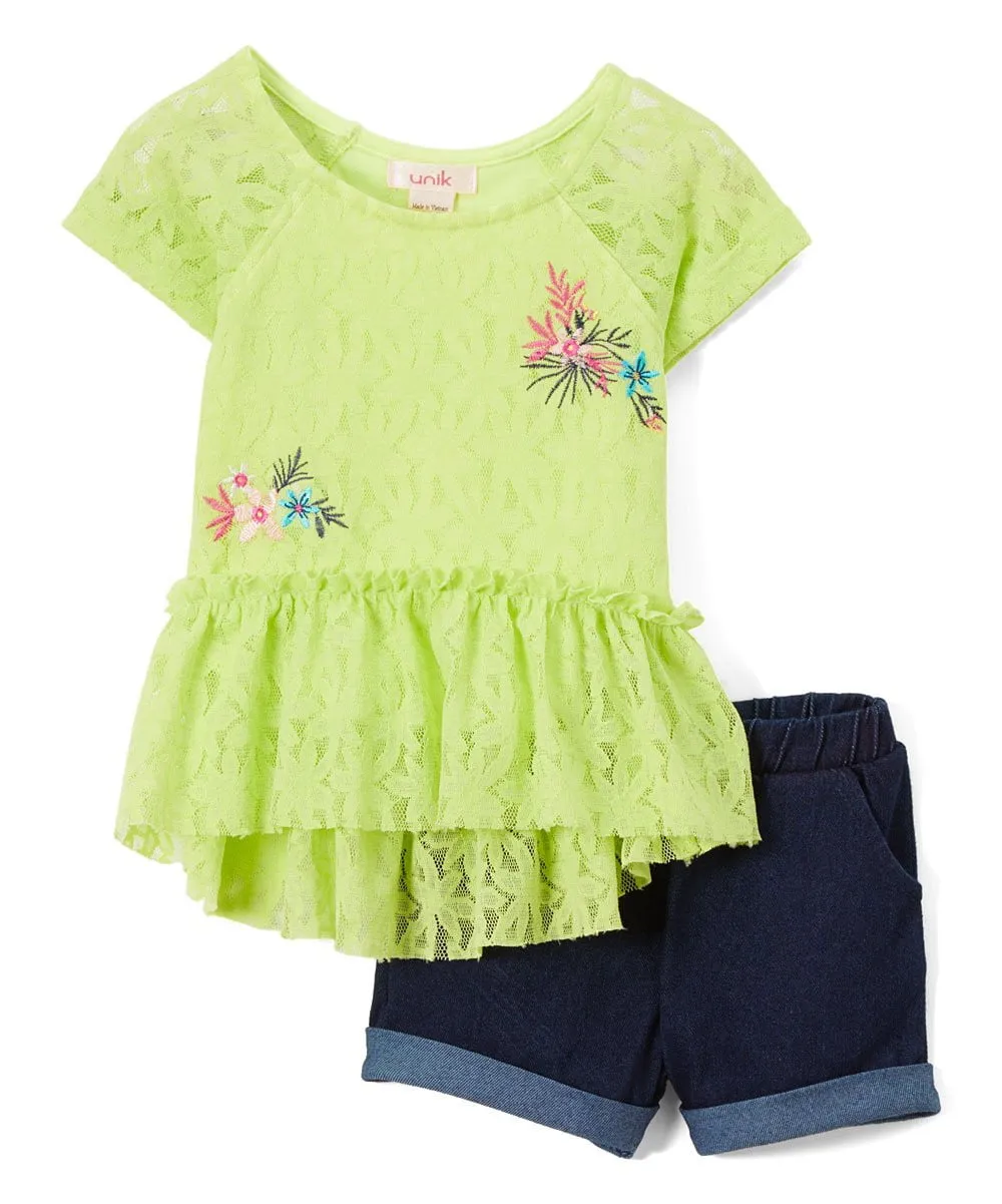 Lace Shirts with Short Set 2-8