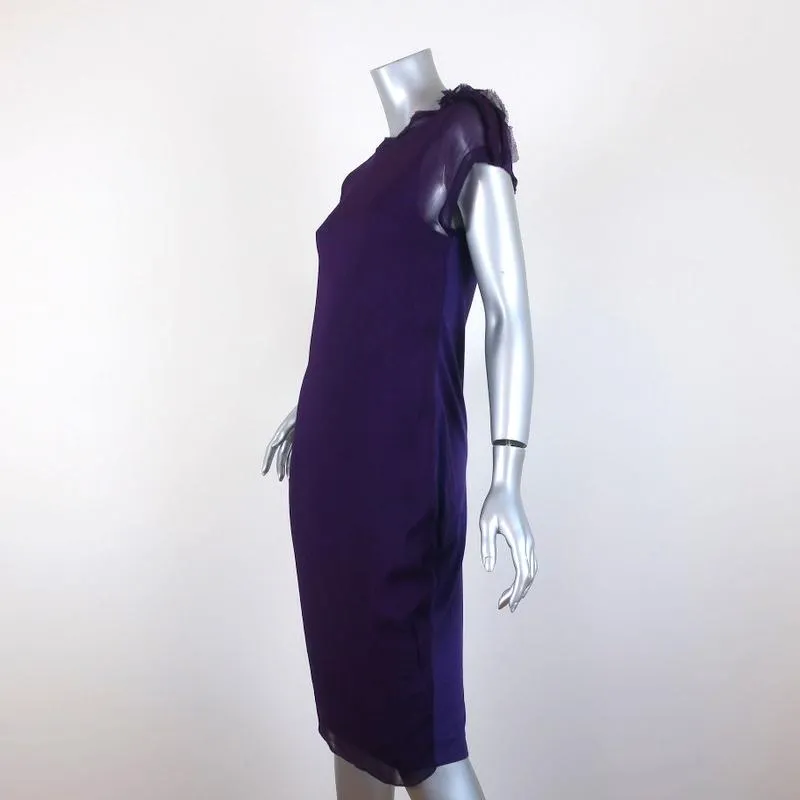 Lanvin Dress Purple Chiffon & Jersey Size Extra Small Short Sleeve Shift