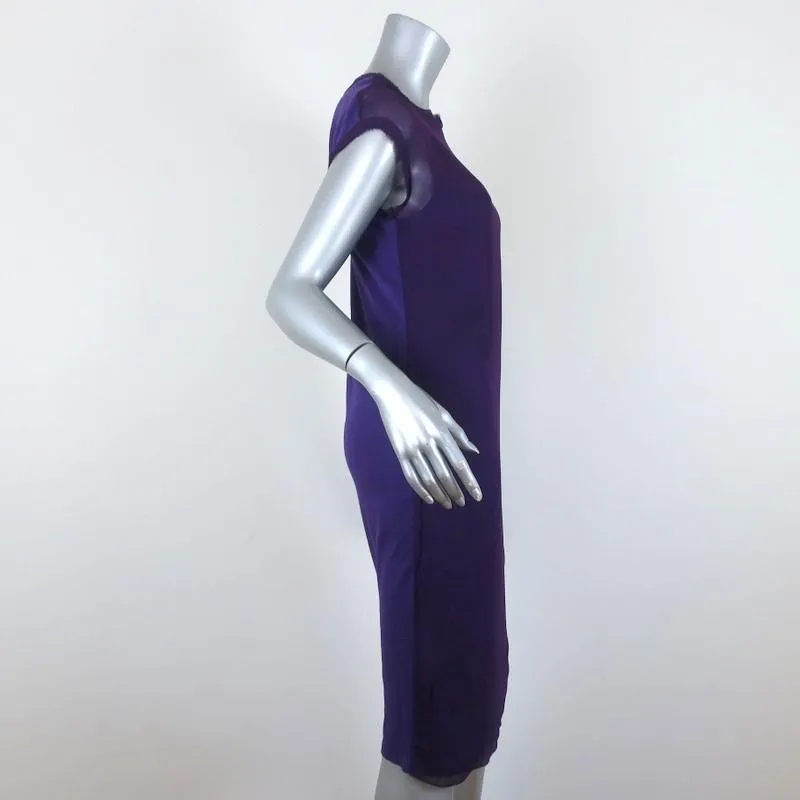 Lanvin Dress Purple Chiffon & Jersey Size Extra Small Short Sleeve Shift