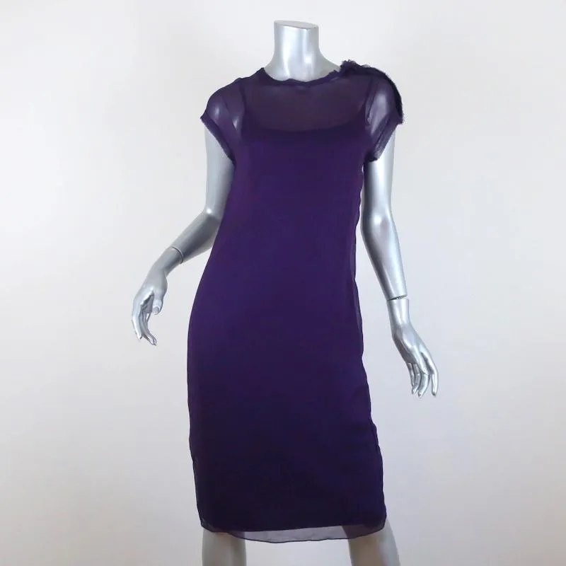 Lanvin Dress Purple Chiffon & Jersey Size Extra Small Short Sleeve Shift