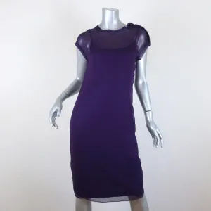 Lanvin Dress Purple Chiffon & Jersey Size Extra Small Short Sleeve Shift