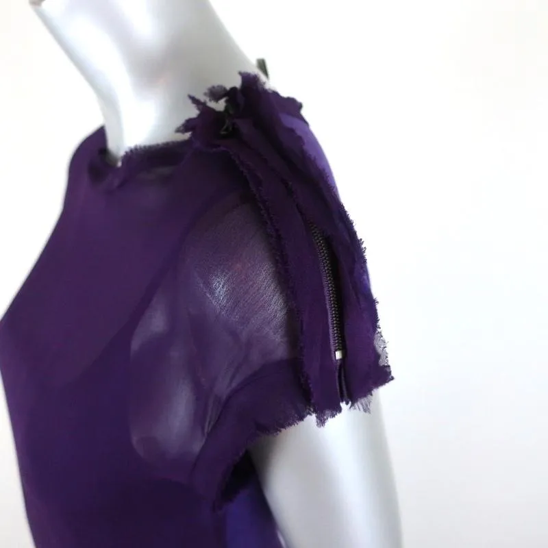 Lanvin Dress Purple Chiffon & Jersey Size Extra Small Short Sleeve Shift