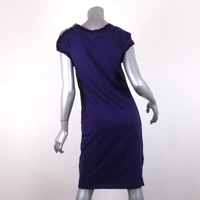 Lanvin Dress Purple Chiffon & Jersey Size Extra Small Short Sleeve Shift