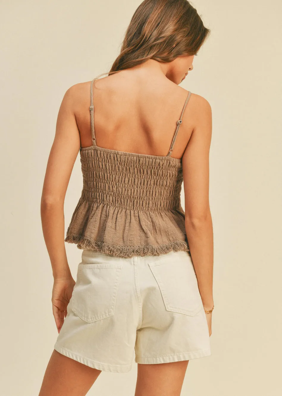 Latte Gauze Frayed Cami