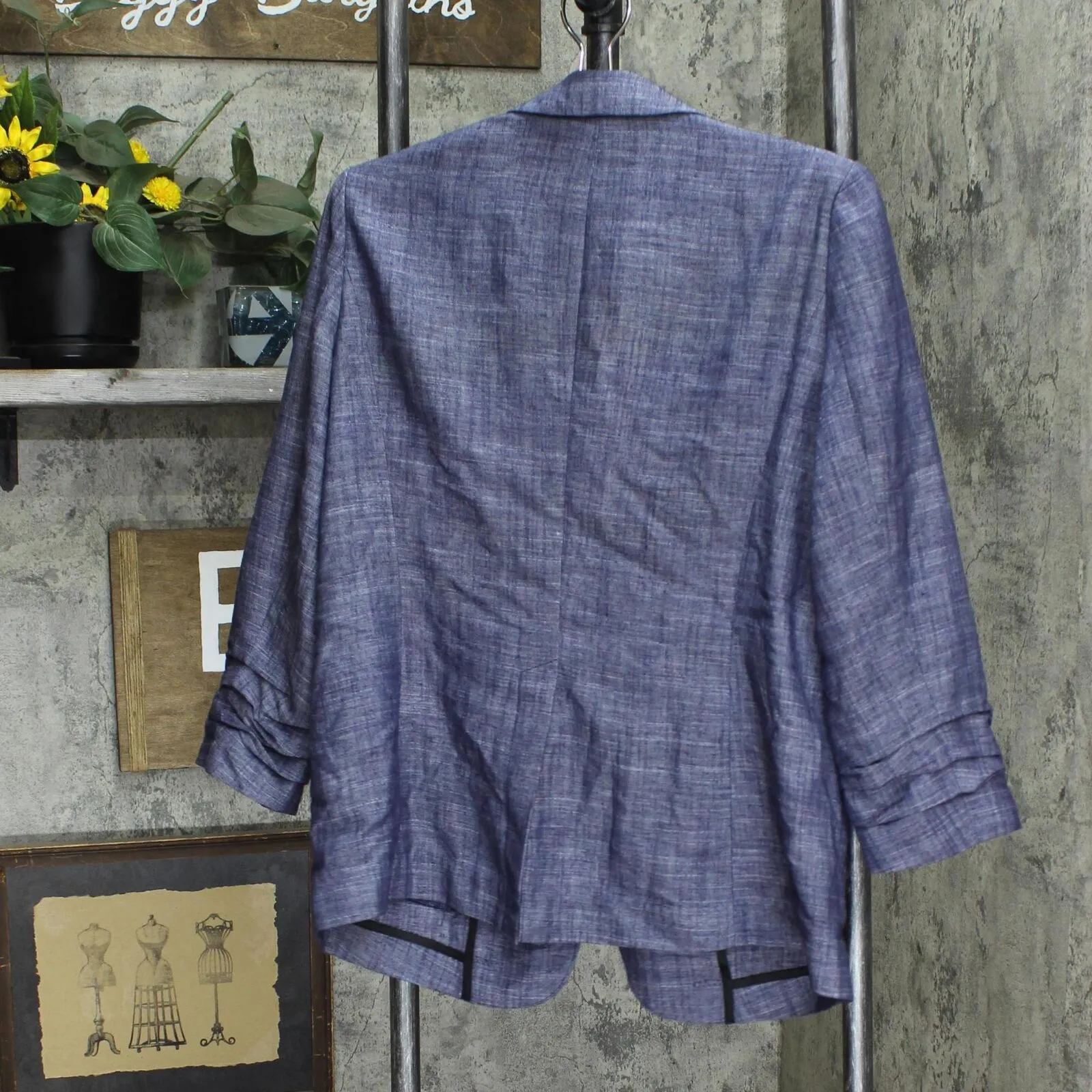 Lauren Conrad Womens Lightweight Ruched Sleeve Blazer Jacket Blue M