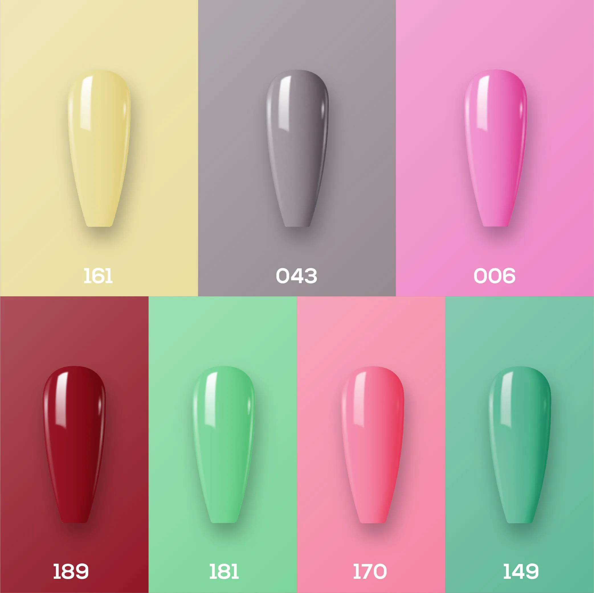 Lavis Holiday Collection: 7 Gel Polishes, 1 Base Gel, 1 Top Gel - Set 11 - 161; 043; 006; 189; 181; 170; 149   BT