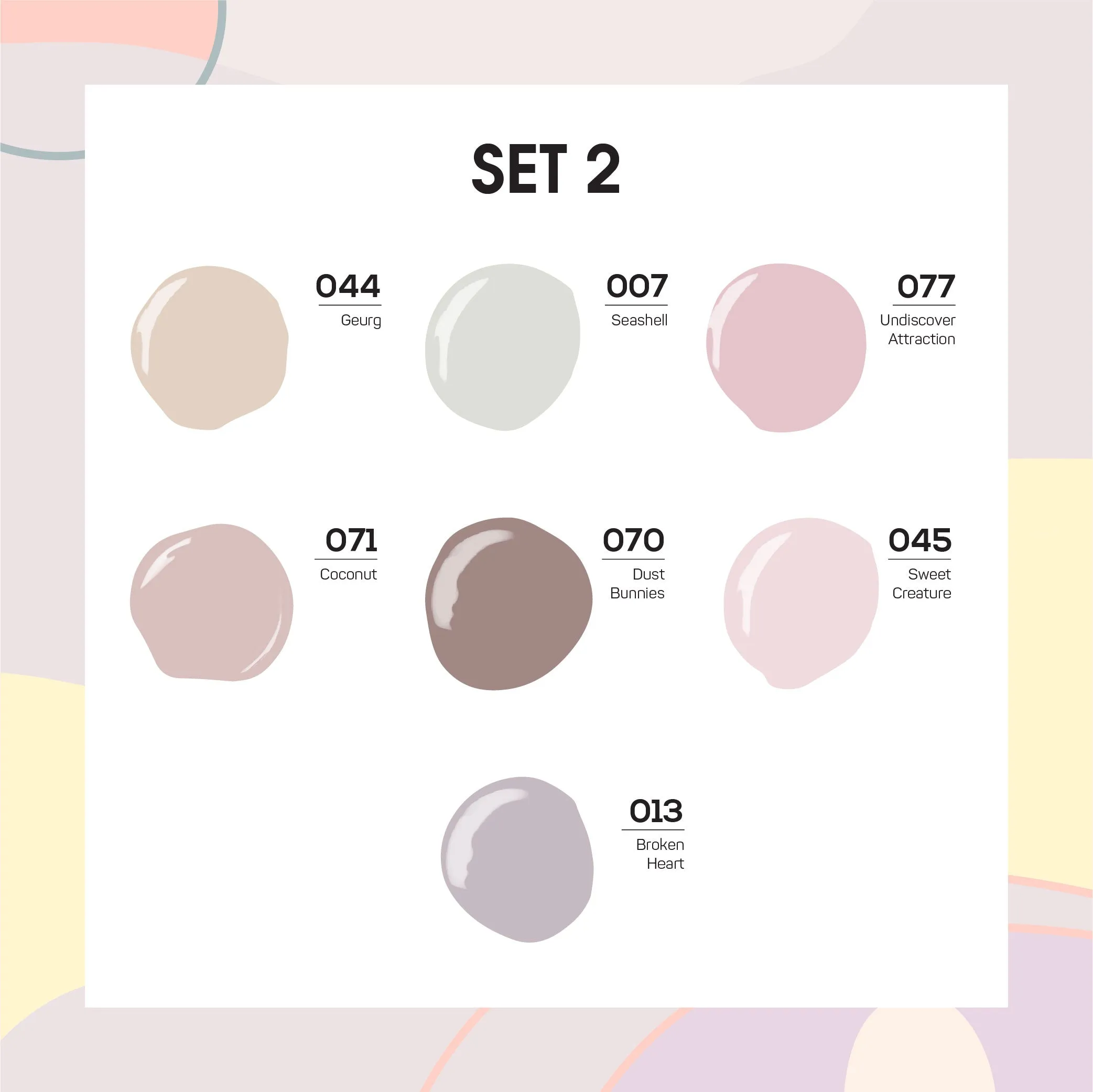 Lavis Holiday Collection: 7 Gel Polishes, 1 Base Gel, 1 Top Gel - Set 2 - 044, 007, 077, 071, 070, 045, 013   BT