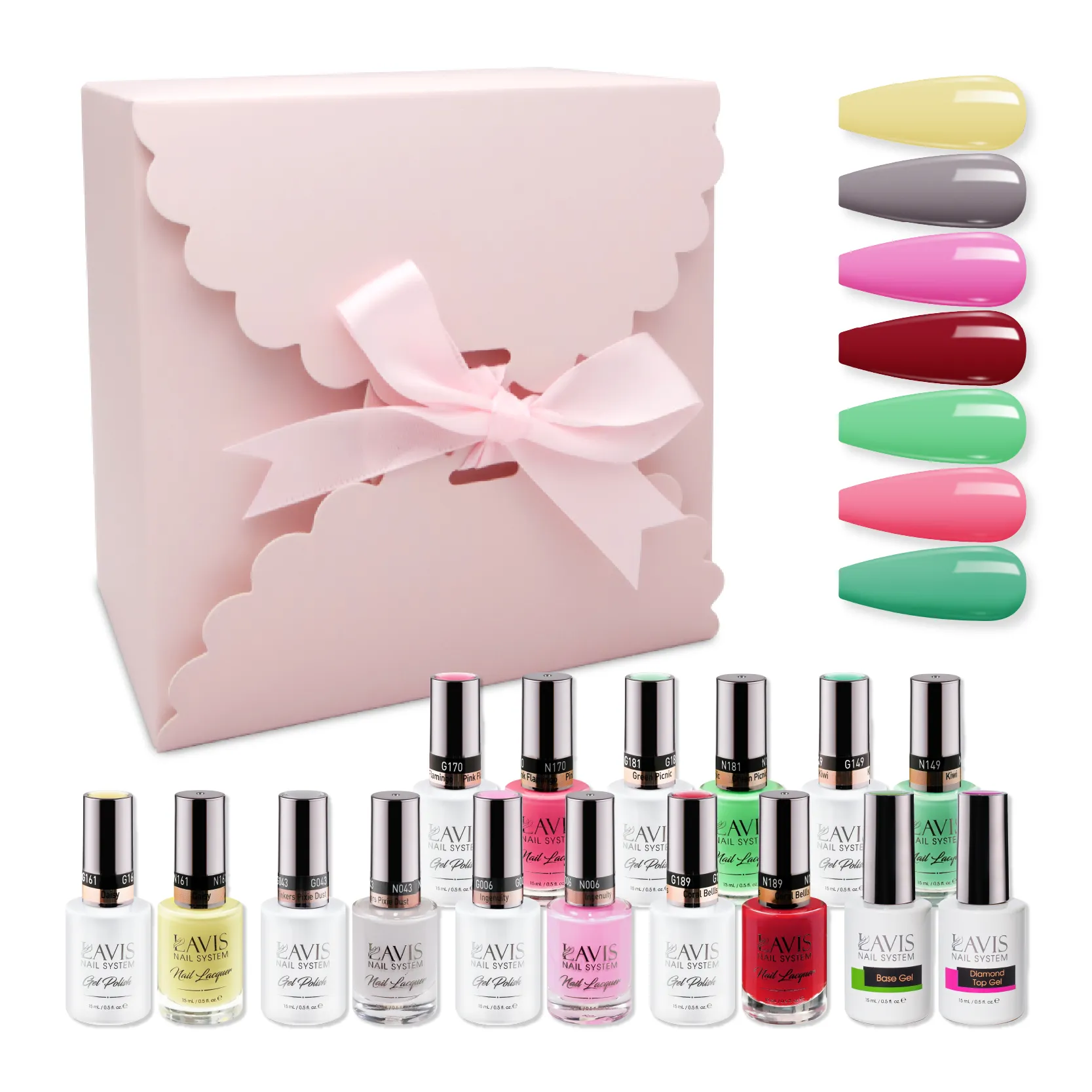LAVIS Holiday Gift Bundle Set 11: 7 Gel & Lacquer, 1 Base Gel, 1 Top Gel - 181; 149; 161; 006; 189; 043; 170