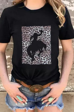Leopard Hollowed Cowboy Graphic T-shirt