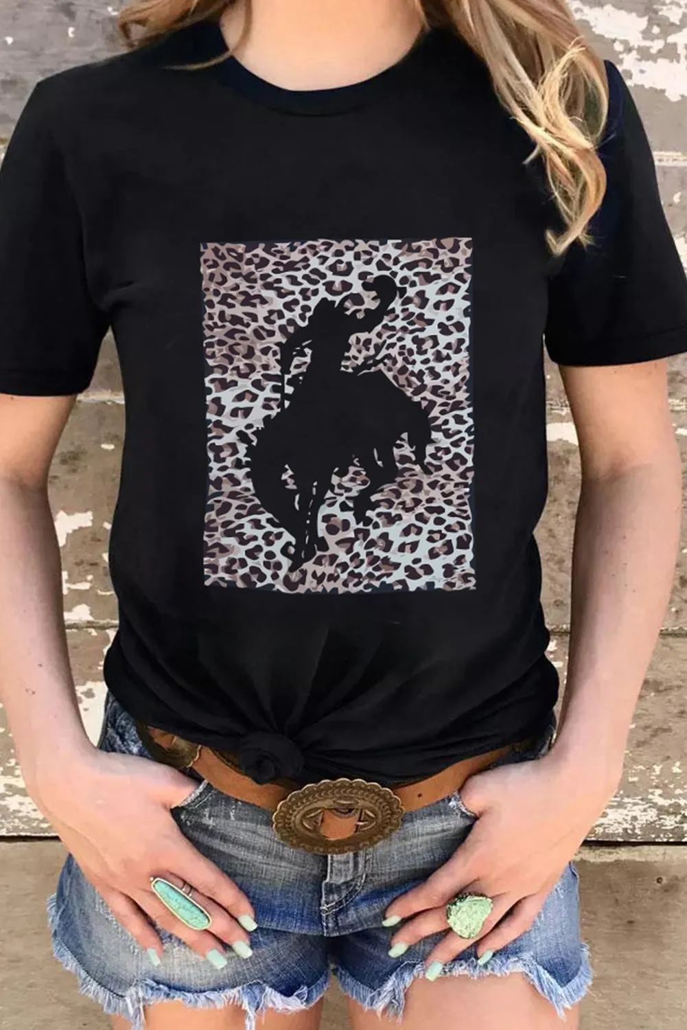 Leopard Hollowed Cowboy Graphic T-shirt