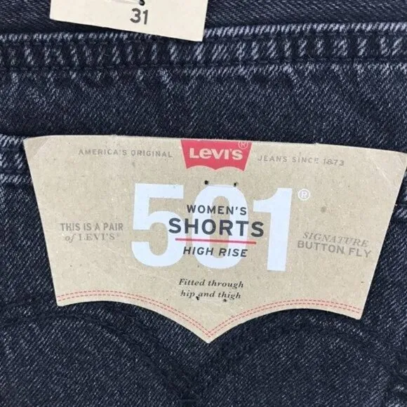 Levi's 501 Distressed Black Denim Button Fly Women's Shorts SIze 31 New