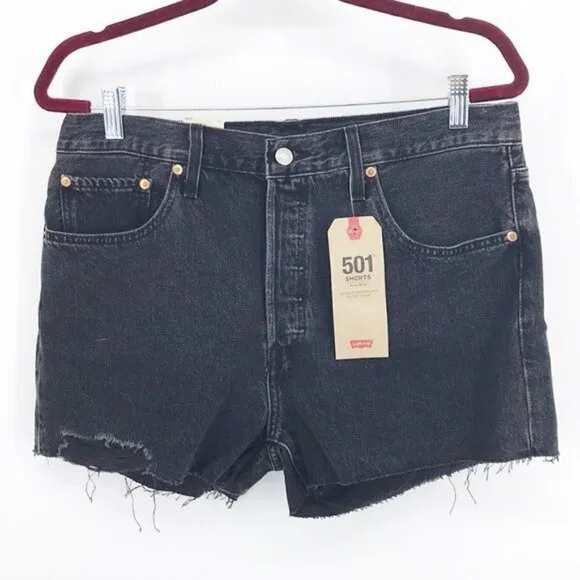 Levi's 501 Distressed Black Denim Button Fly Women's Shorts SIze 31 New