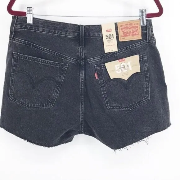 Levi's 501 Distressed Black Denim Button Fly Women's Shorts SIze 31 New