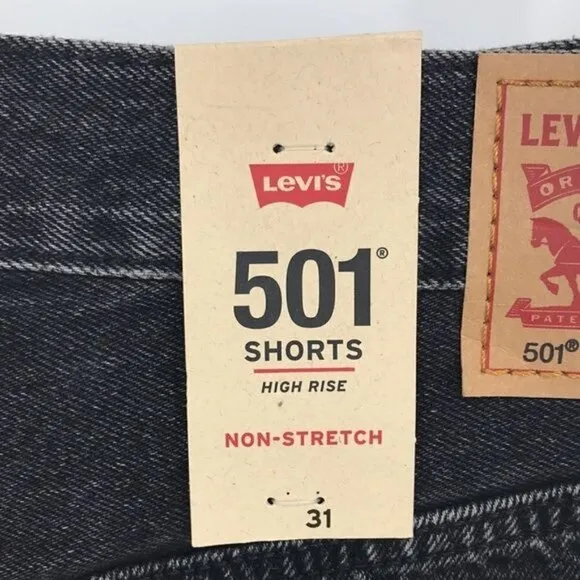 Levi's 501 Distressed Black Denim Button Fly Women's Shorts SIze 31 New