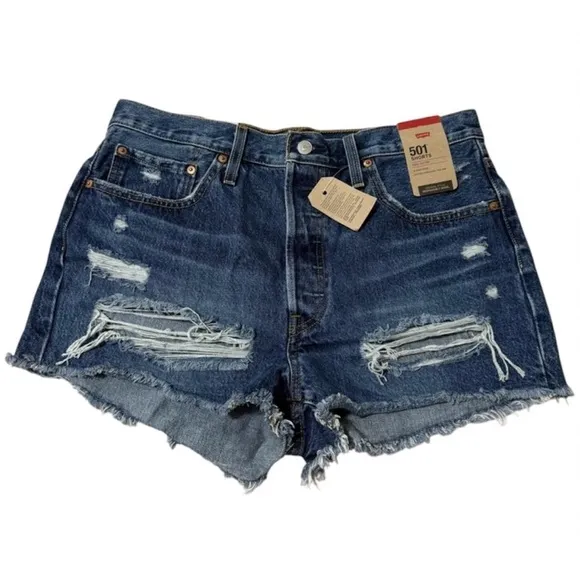 Levi’s 501 Distressed High Rise Denim Jean Short Cut Off Shorts Women’s Size 32