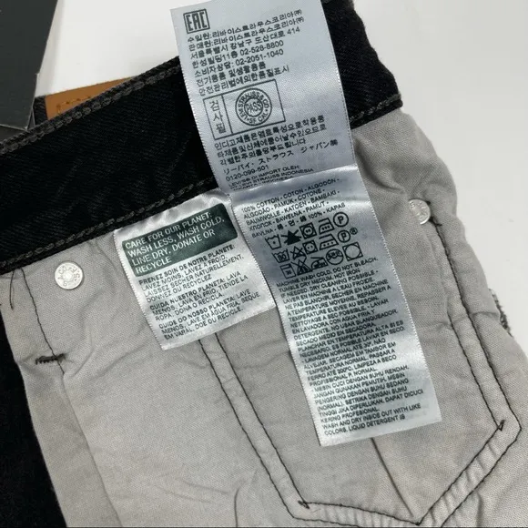 Levi’s 501 High Rise Black Distressed Raw Hem Button Up‎ Denim Shorts 30