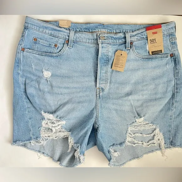 Levi's 501 high rise mid thigh Denim cut off Shorts 18W NWT