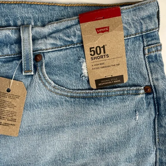 Levi's 501 high rise mid thigh Denim cut off Shorts 18W NWT