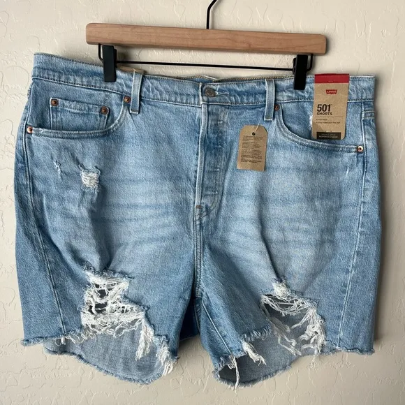 Levi's 501 high rise mid thigh Denim cut off Shorts 18W NWT