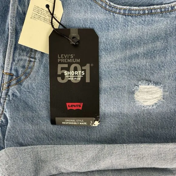 Levi's 501 Mid-Rise Distressed Cuff Denim Shorts size 30 NWT