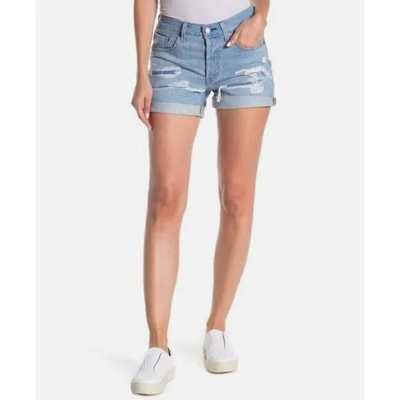 Levi's 501 Mid-Rise Distressed Cuff Denim Shorts size 30 NWT