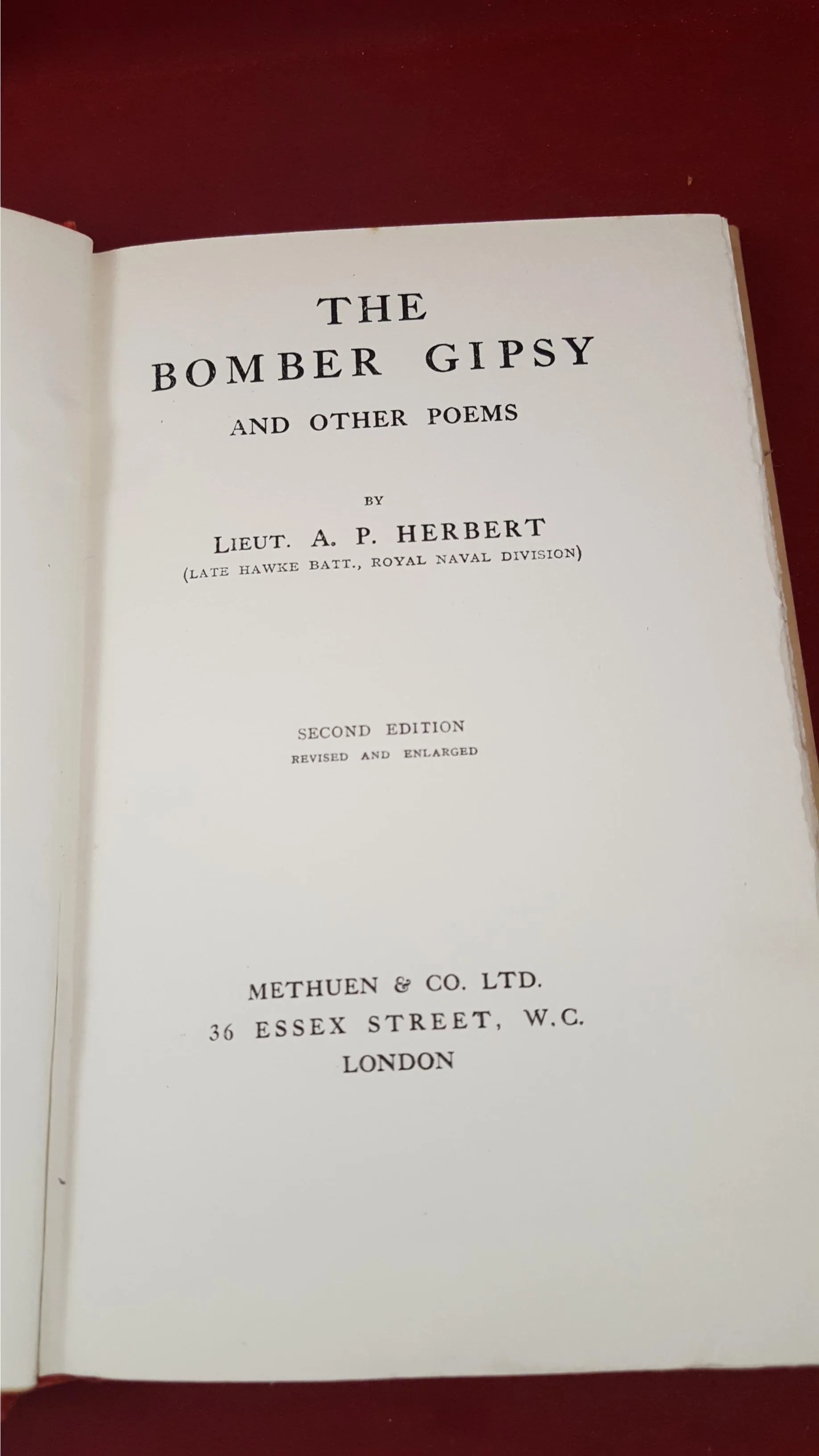 Lieut. A P Herbert - The Bomber Gipsy & other Poems, Methuen & Co, 1919