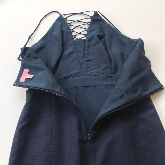 Lilly Pulitzer Shift Dress Solid Navy Gold Trim Sundress Graduation Party Garden