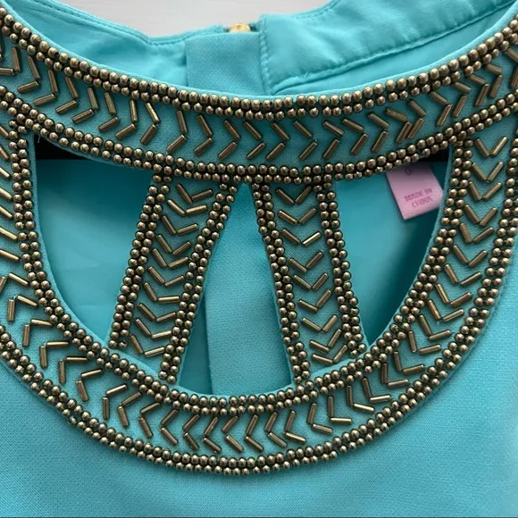 Lilly Pulitzer Shorely Blue and Gold Lane Shift Dress
