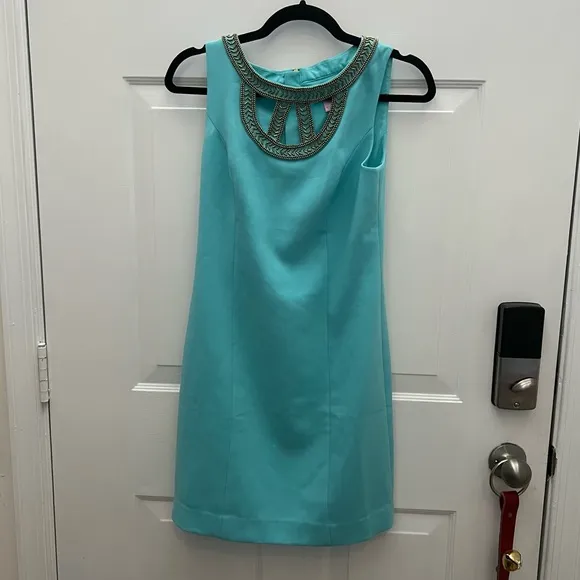 Lilly Pulitzer Shorely Blue and Gold Lane Shift Dress
