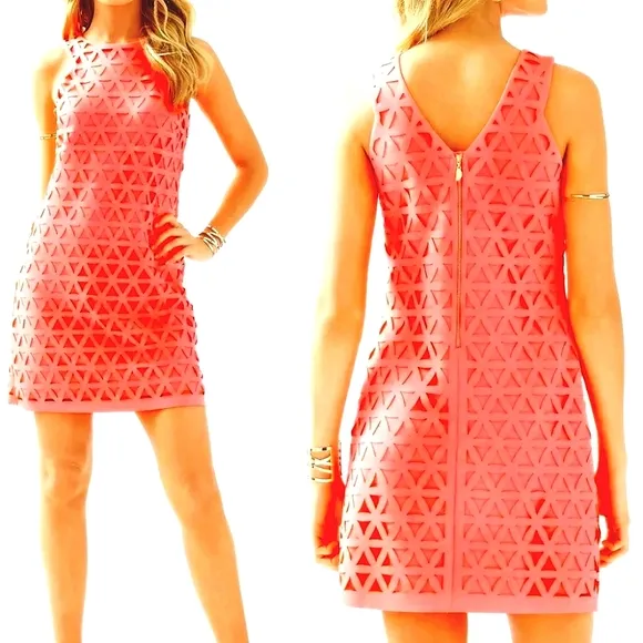 Lily Pulitzer Pink Sun Ray Daisy Laser Cut Mango Shift Dress Size XXS