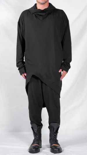 Long Jersey Hoodie with Wave Shaped Hem
