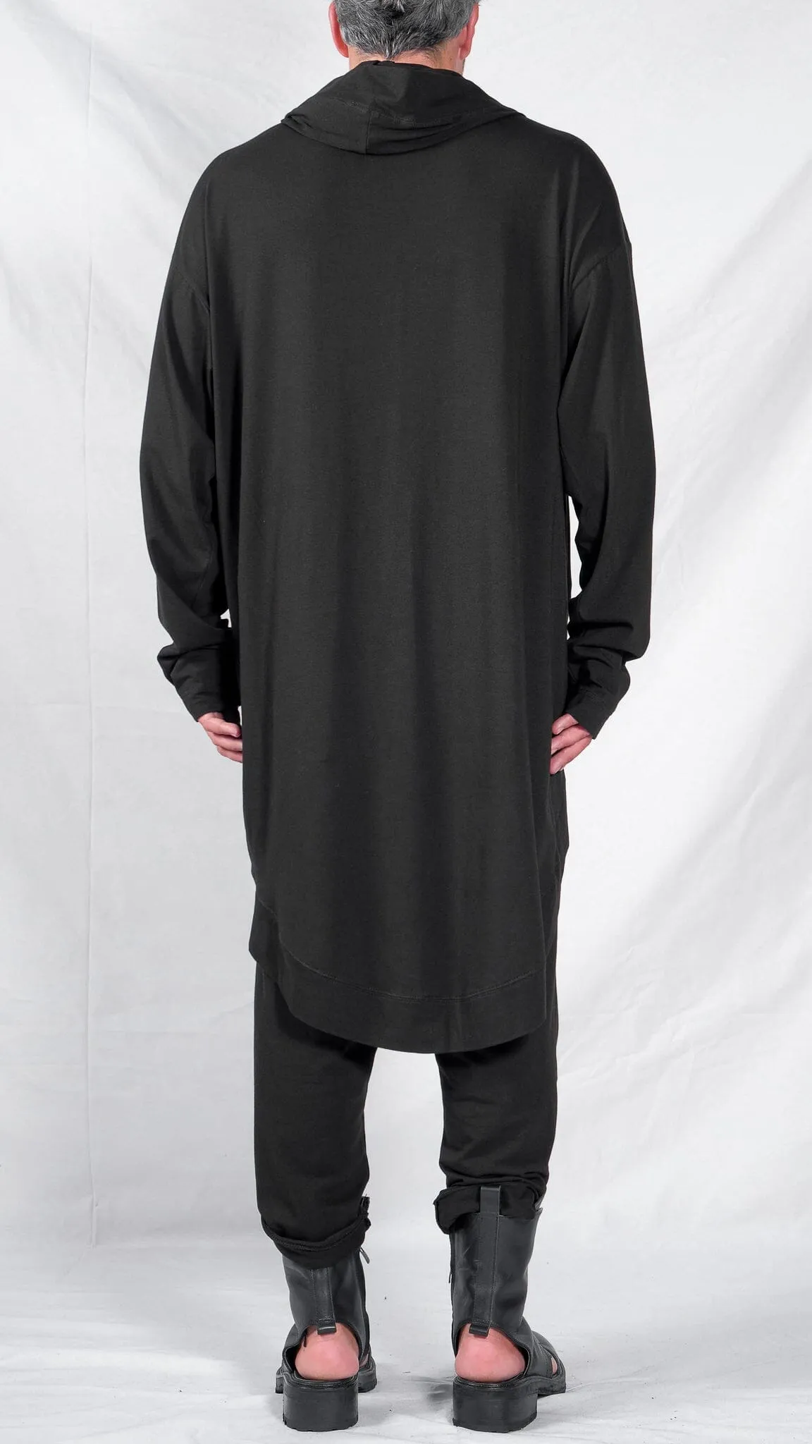 Long Jersey Hoodie with Wave Shaped Hem