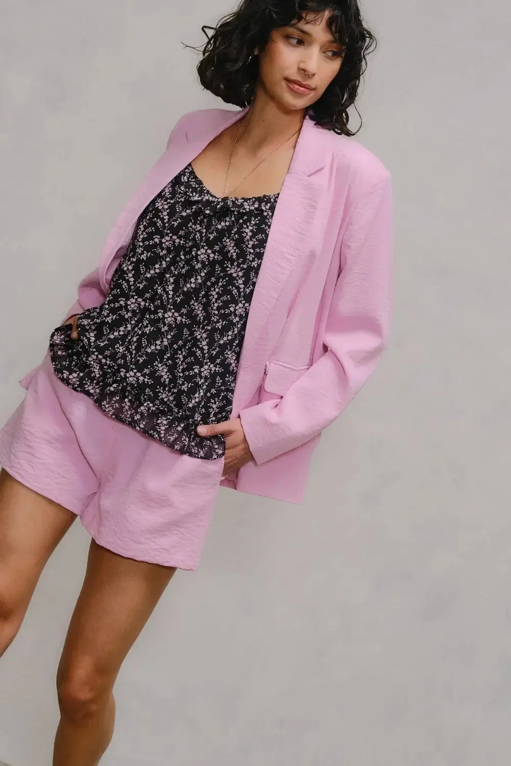 Long Sleeve Crnkled Blazer Jacket