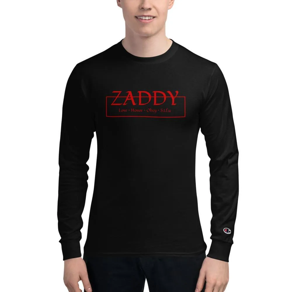 Love Honor Obey Zaddy Men's Champion Long Sleeve Shirt - Red lettering