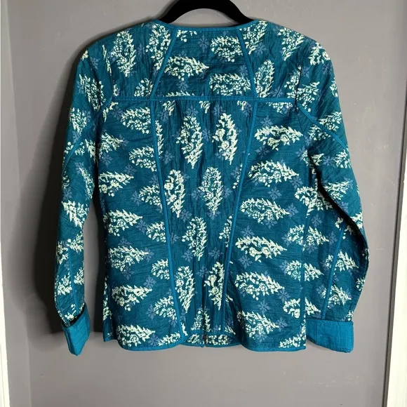 Lucky Brand Blue Print Zippered Quilted Lightweight Zipper Front Jacket Sz XS