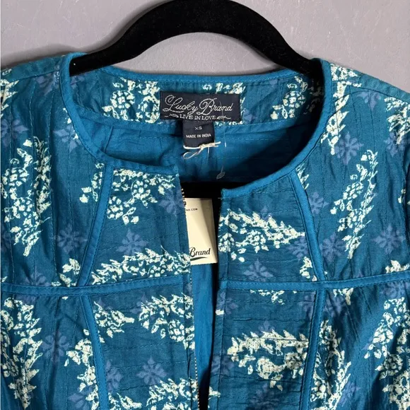 Lucky Brand Blue Print Zippered Quilted Lightweight Zipper Front Jacket Sz XS