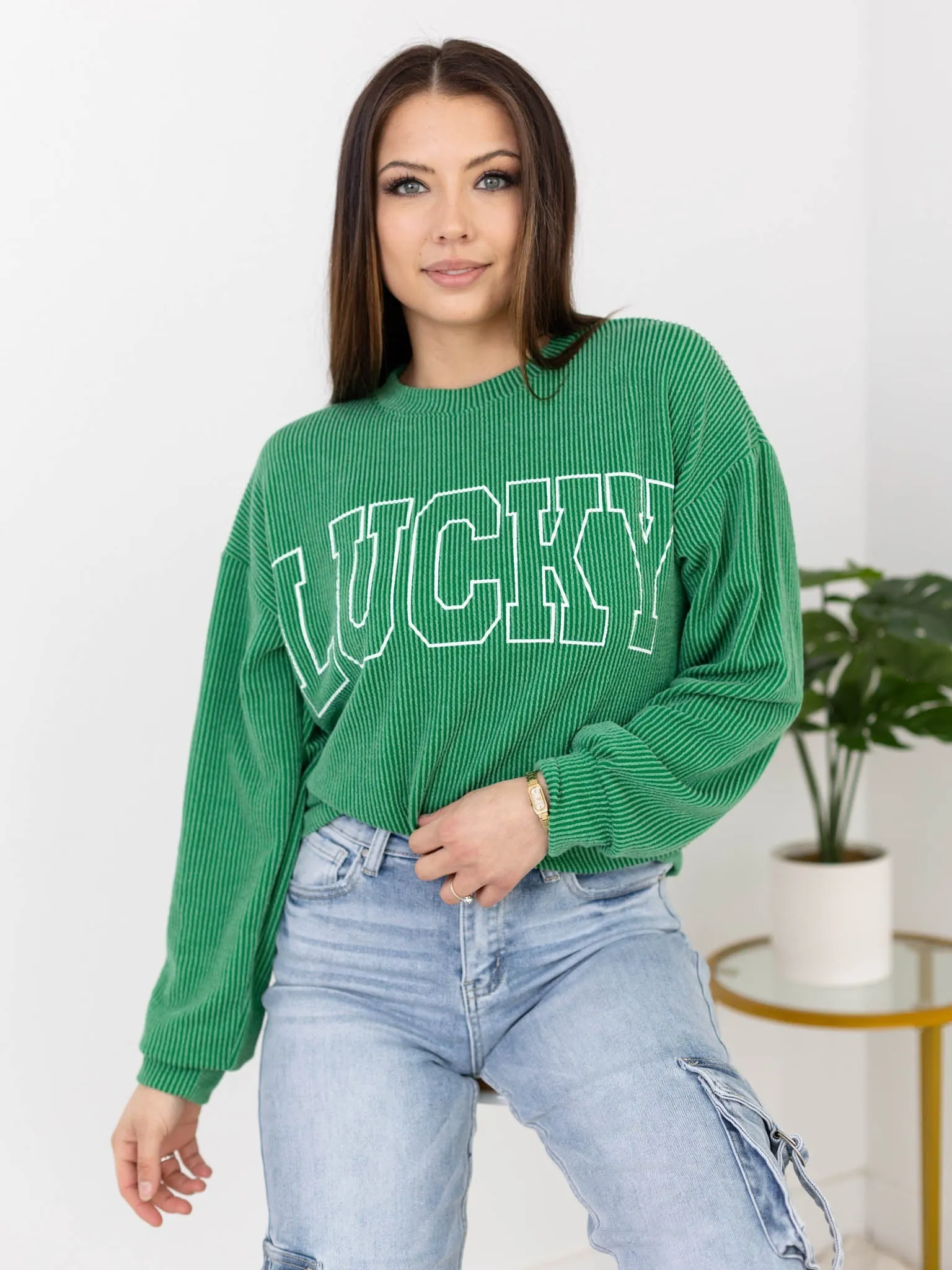 Lucky Ribbed Long Sleeve Top