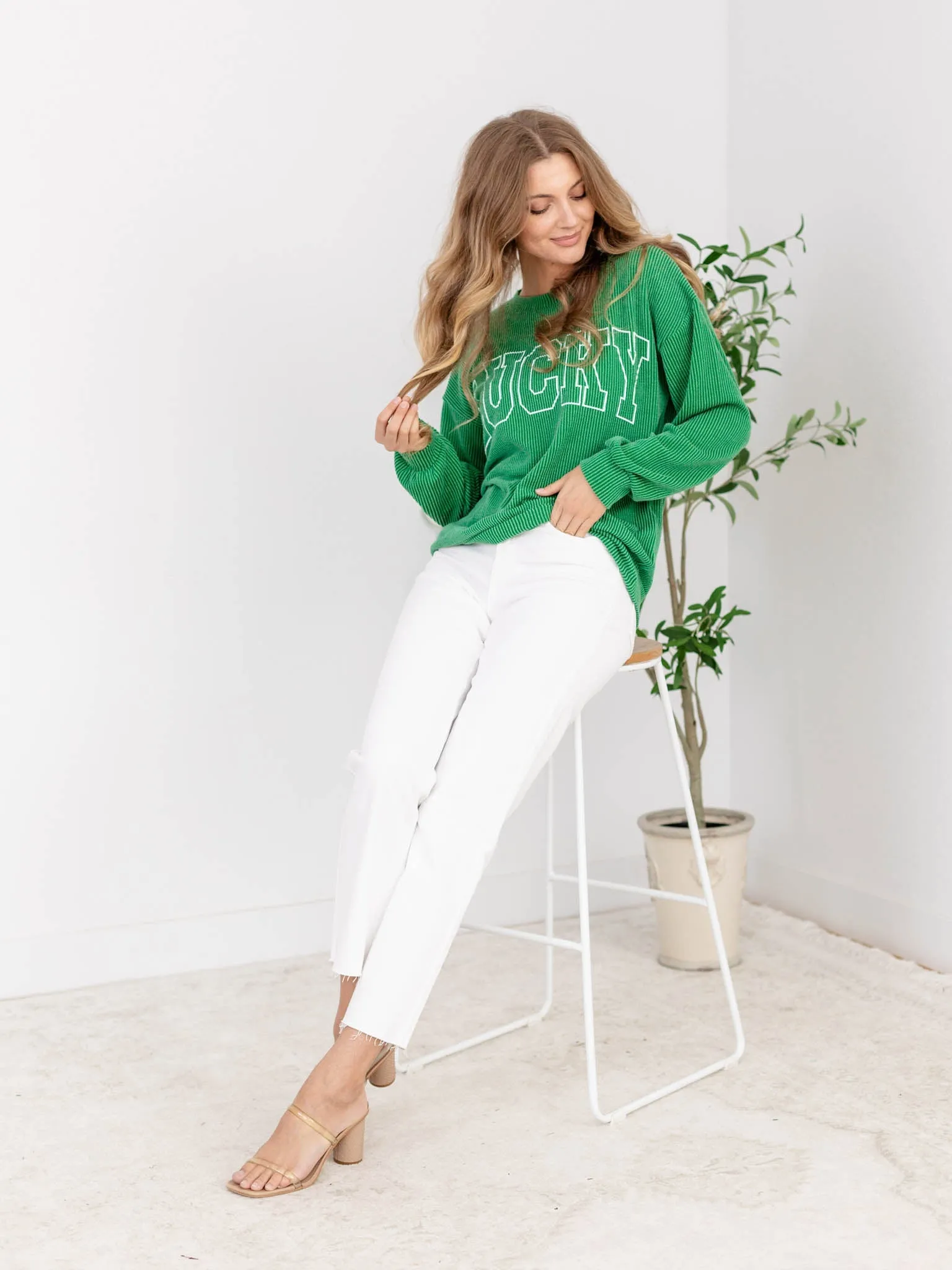 Lucky Ribbed Long Sleeve Top