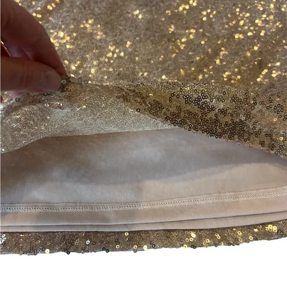 Lulus Light Up the Night Champagne Sequin short sleeve mini Dress size small