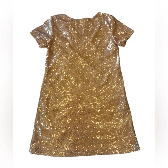 Lulus Light Up the Night Champagne Sequin short sleeve mini Dress size small