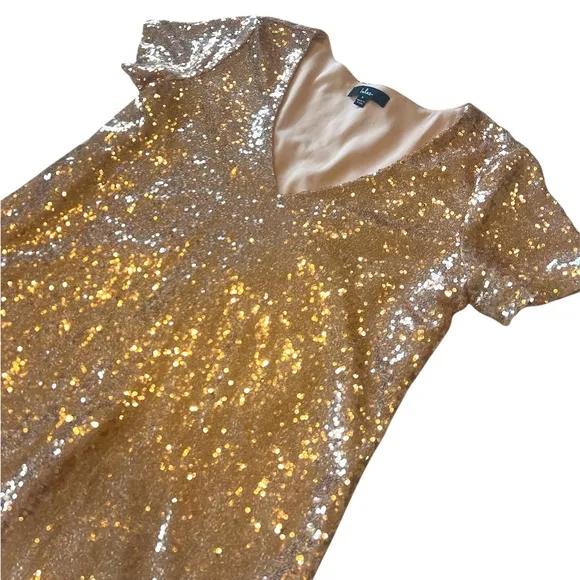 Lulus Light Up the Night Champagne Sequin short sleeve mini Dress size small