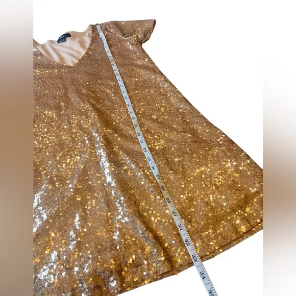 Lulus Light Up the Night Champagne Sequin short sleeve mini Dress size small