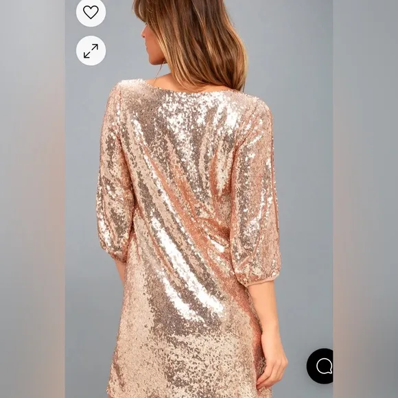 Lulu’s Moment to Shine Rose Gold Sequin Shift Dress‎ - EUC