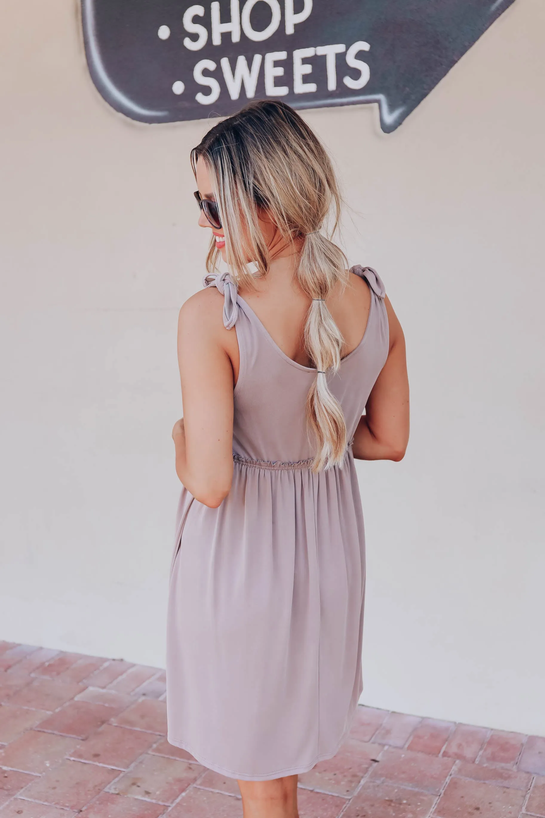 Luna Tie Shoulder Baby Doll Dress - Taupe